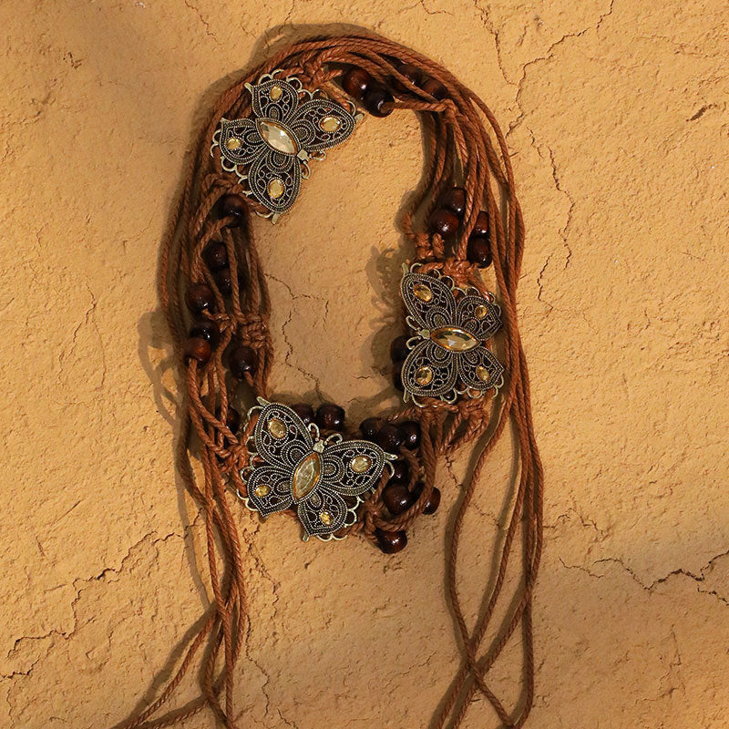 Vegan Leather Waist Chain with Butterfly Charms