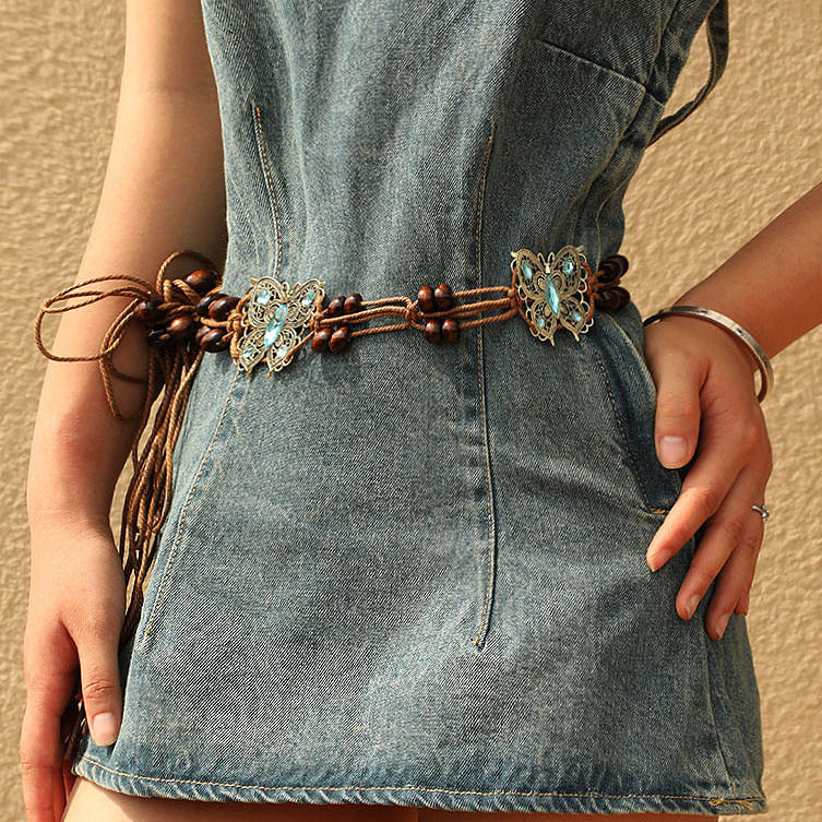 Vegan Leather Waist Chain with Butterfly Charms