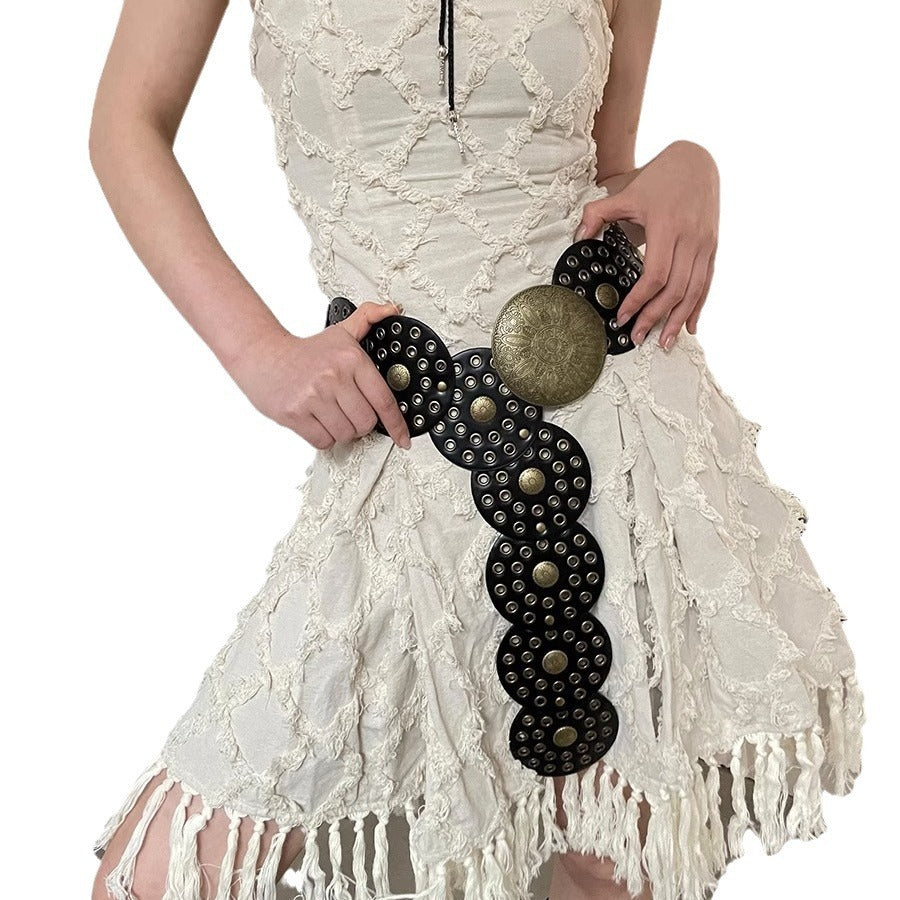 black Vintage Boho Disc Belt for Women