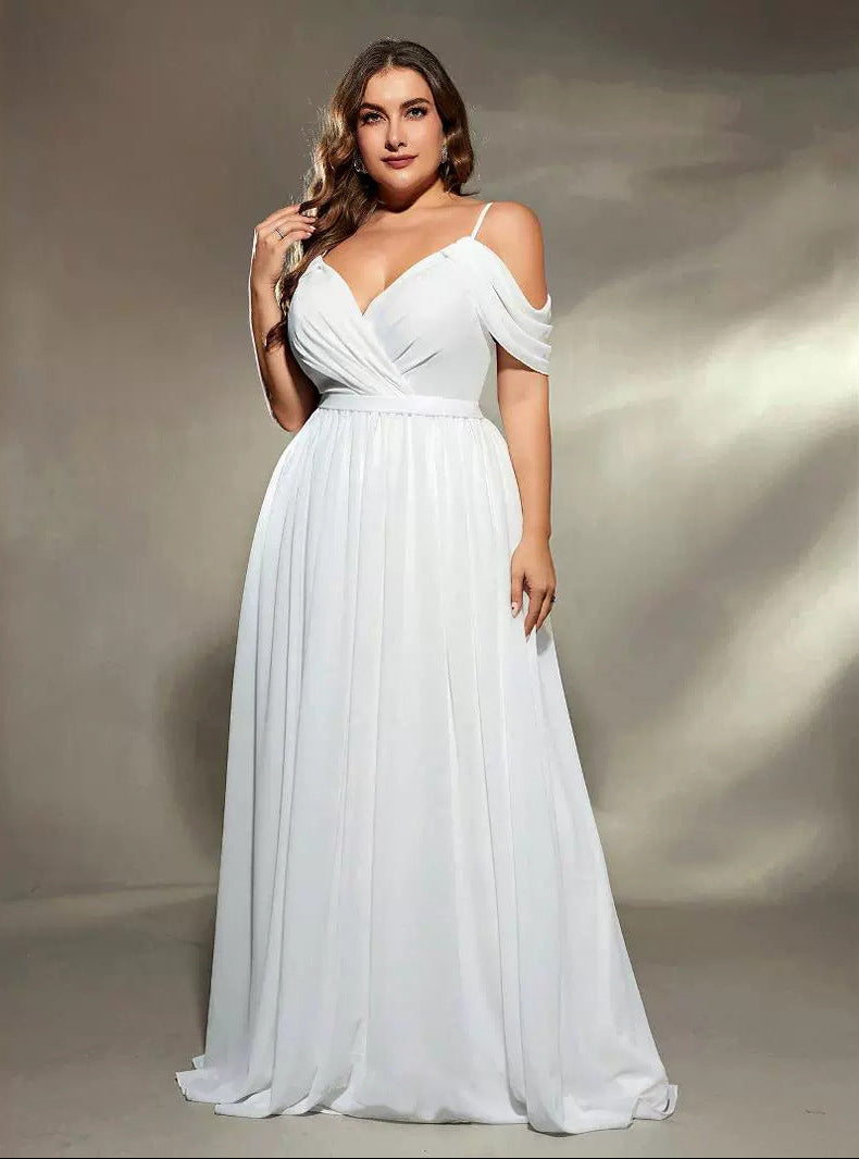 Elegant Off Shoulder Wedding Dress with V-Neck
