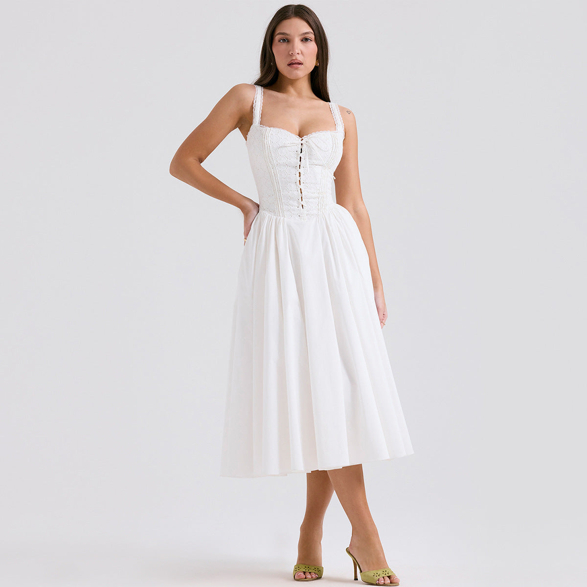 White Bohemian Cottagecore Corset Dresses