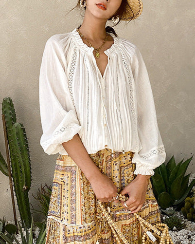 White Boho Chic Long Sleeve Shirt