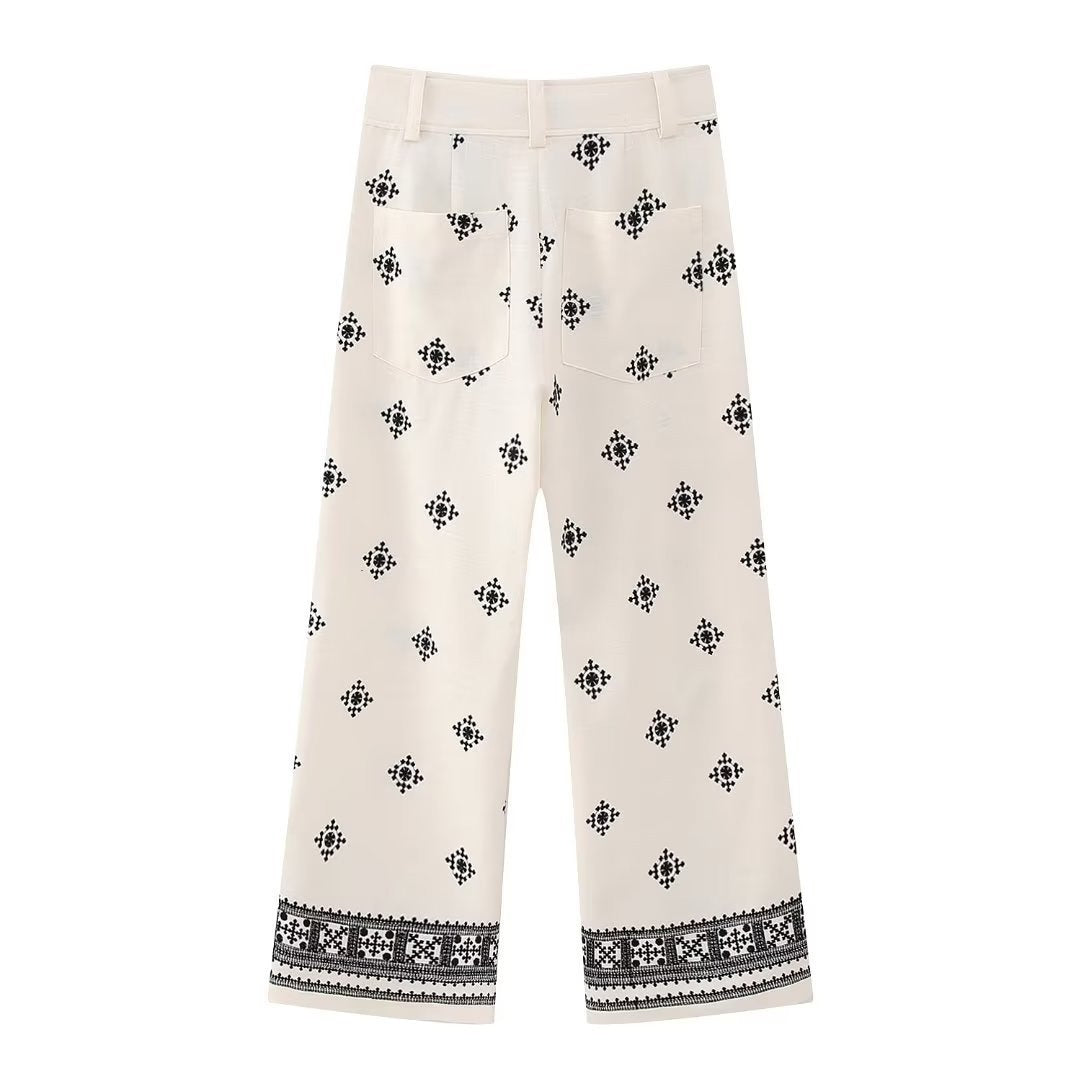 White Boho Dress Pants with Print