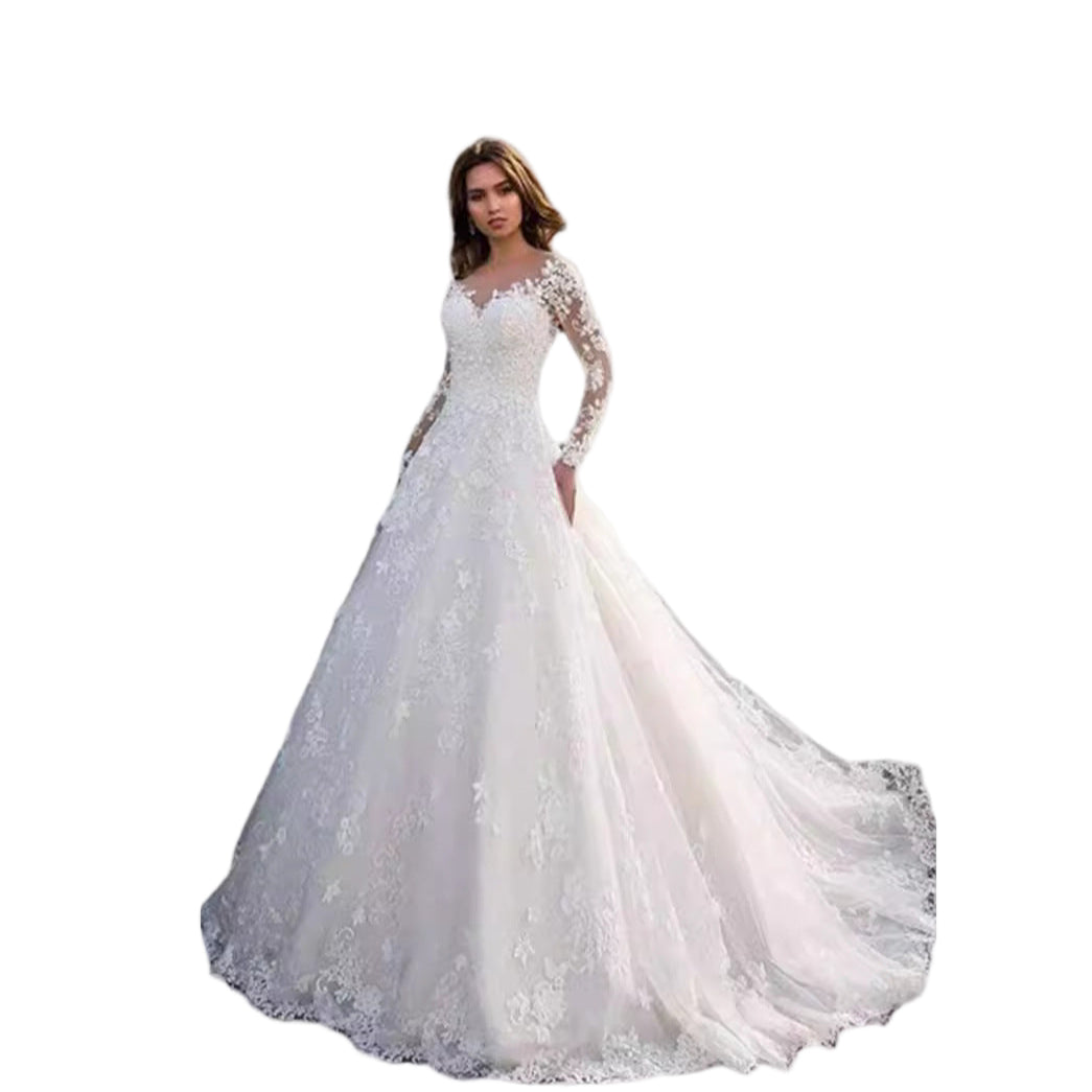 White Boho Ball Gown Wedding Dress