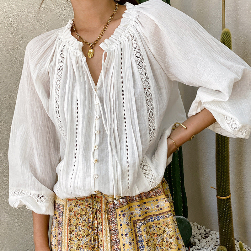 White Boho Chic Long Sleeve Shirt