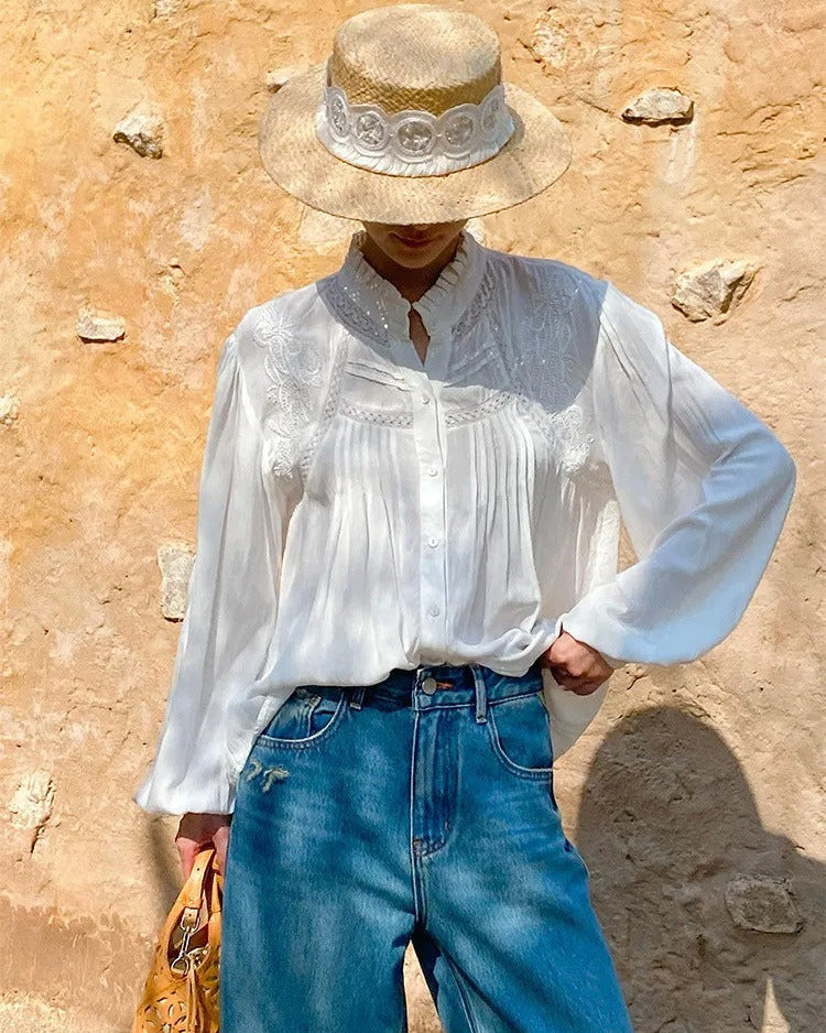 White Boho Long Sleeves Shirt