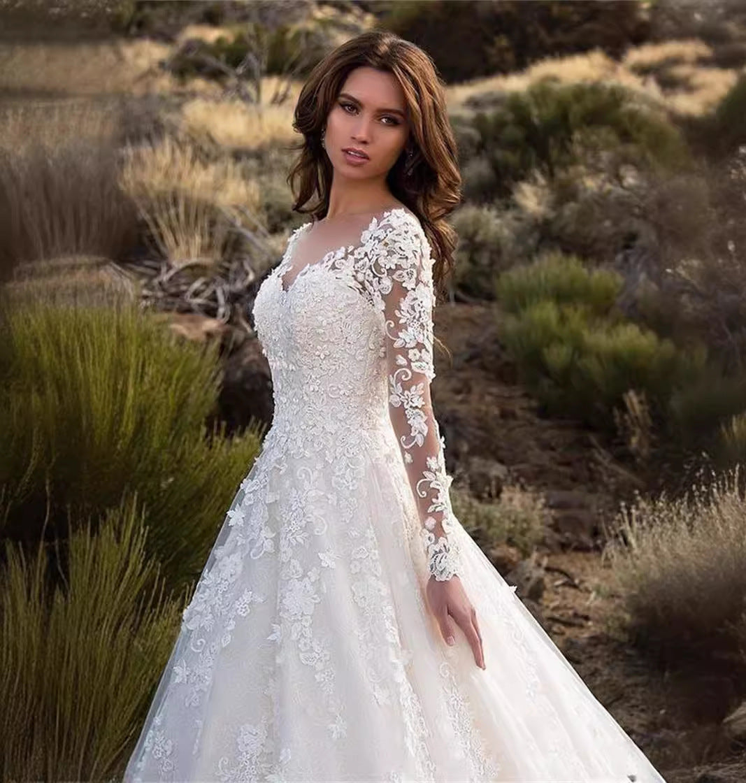 White Boho Ball Gown Wedding Dress