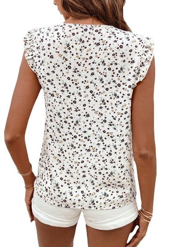 White Floral Button Up Top Bohemian Style