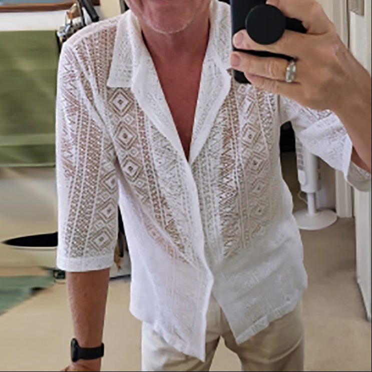 White Lace Bohemian Shirt for Men