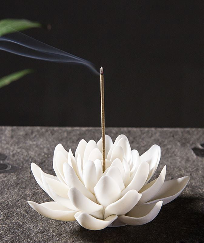 White Lotus Flower Incense Burner