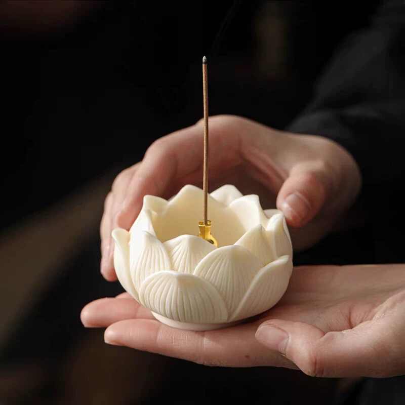 White Lotus Shaped Incense Holder