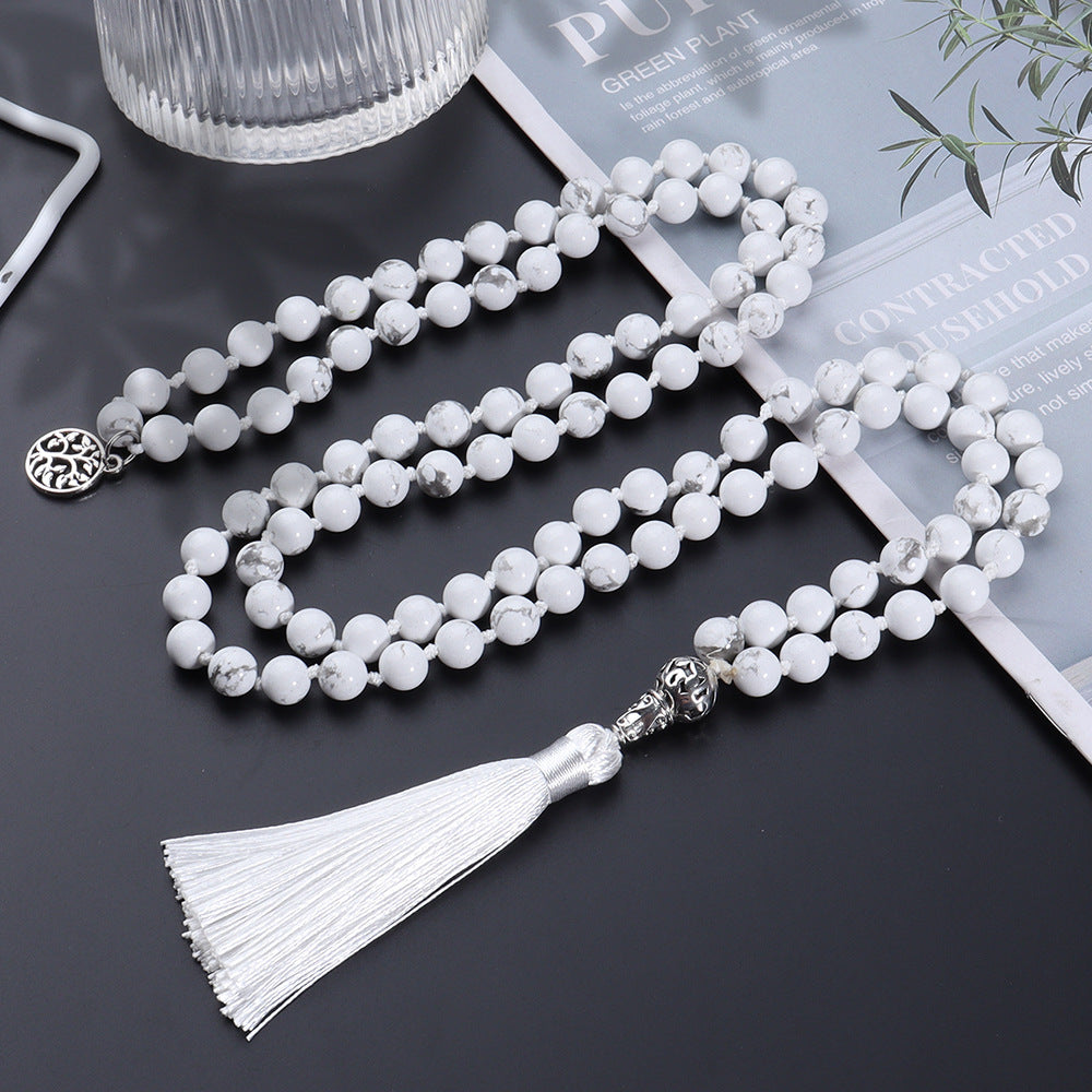 White Marble Mala Beads Tassel