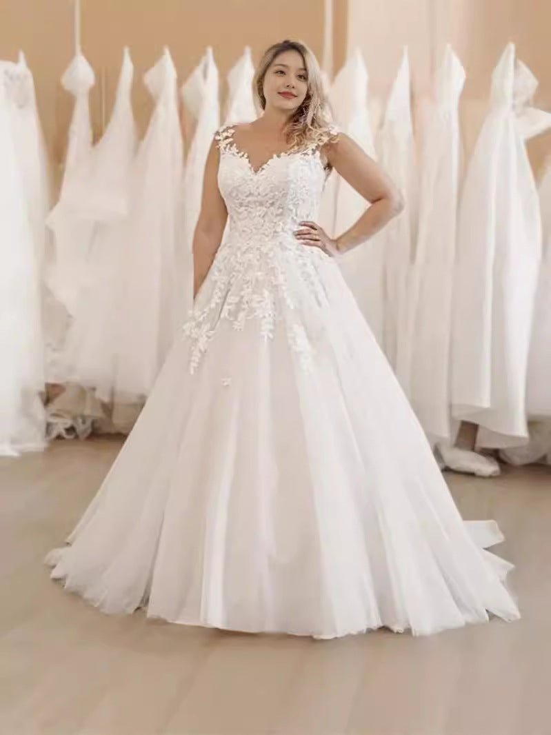 White Mesh Plus Size Boho Wedding Gown