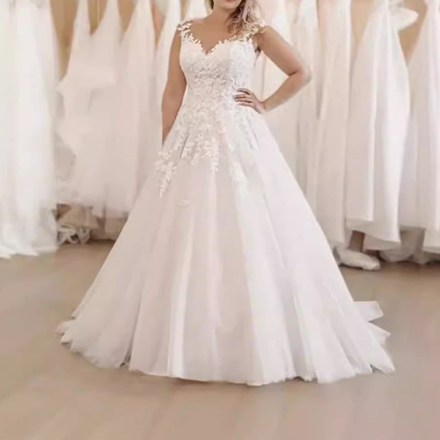White Mesh Plus Size Boho Wedding Gown