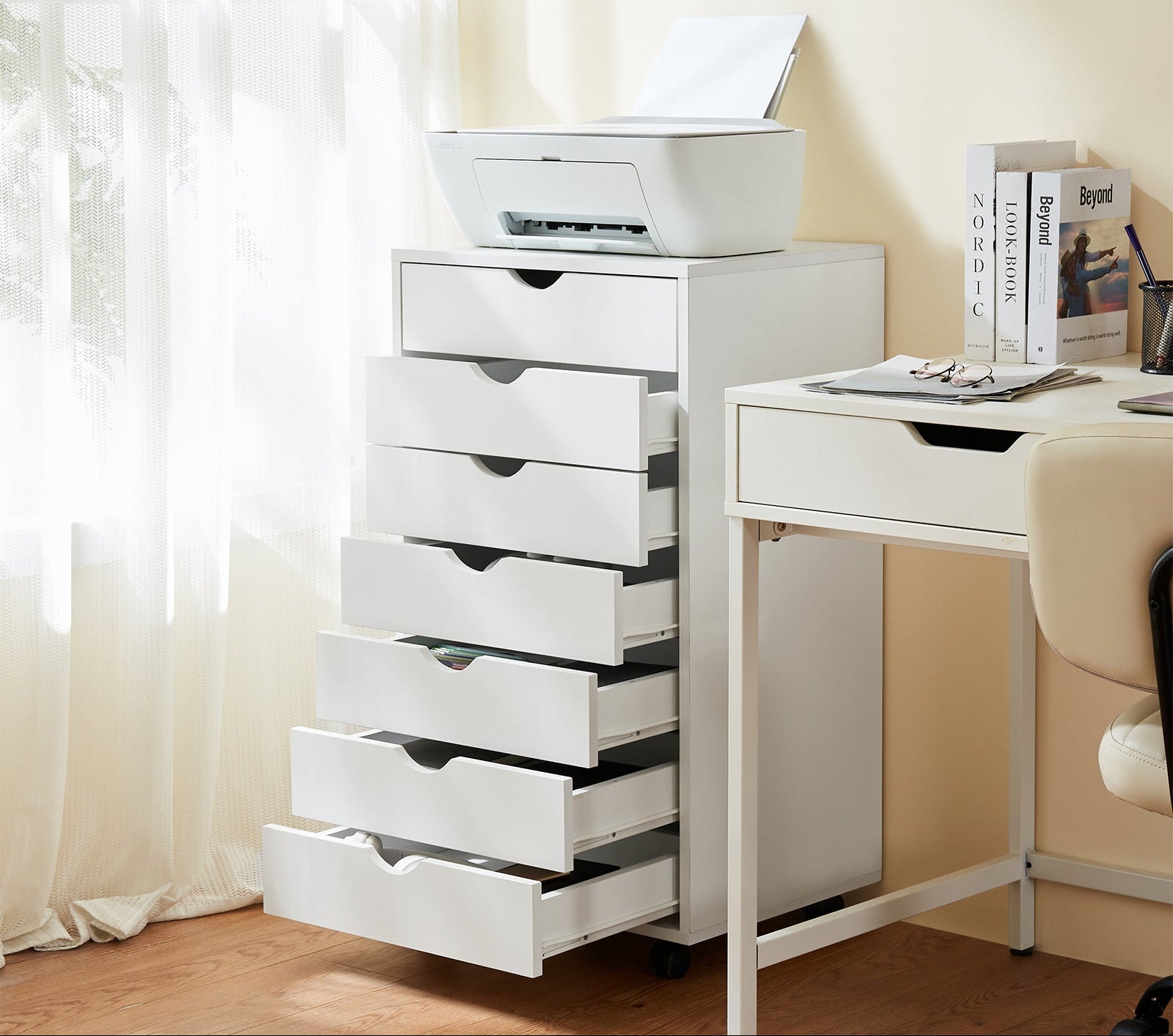 White Rolling Dresser with Wheels