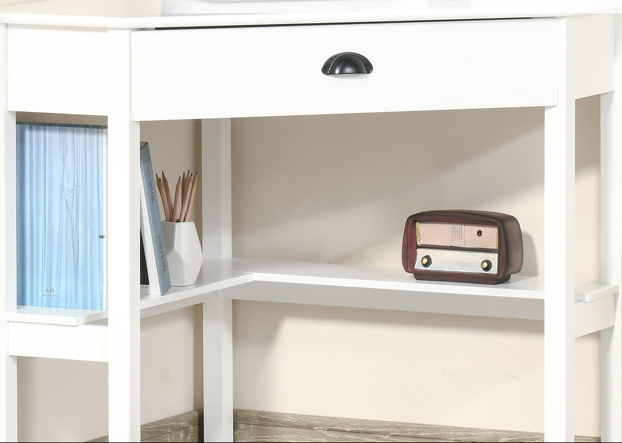 White 2 Tier Corner Desk with Drawer