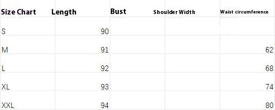 Size chart for clothing with measurements in centimeters