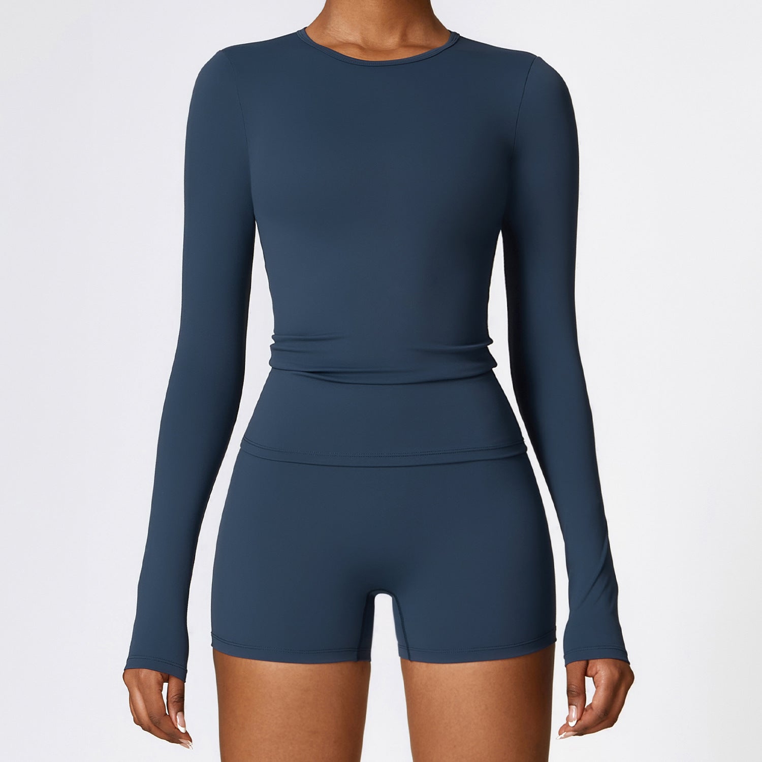 Women's Yoga Activewear Set - Long Sleeve Top with Shorts