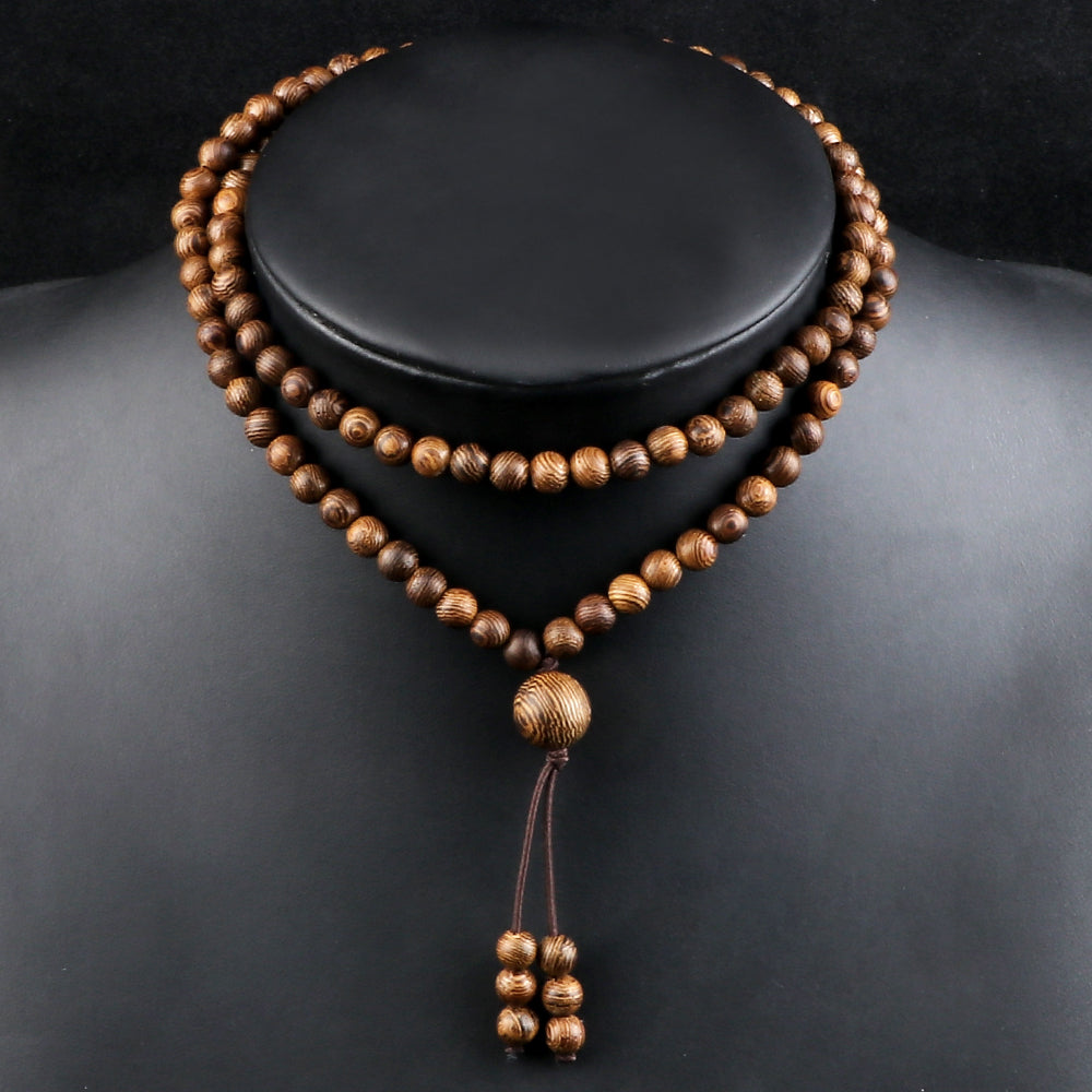 Vintage Brown Wooden Mala Prayer Beads 6mm