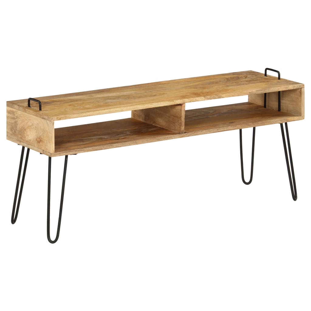 Wooden Open Shelf TV stand with Black Metal Legs