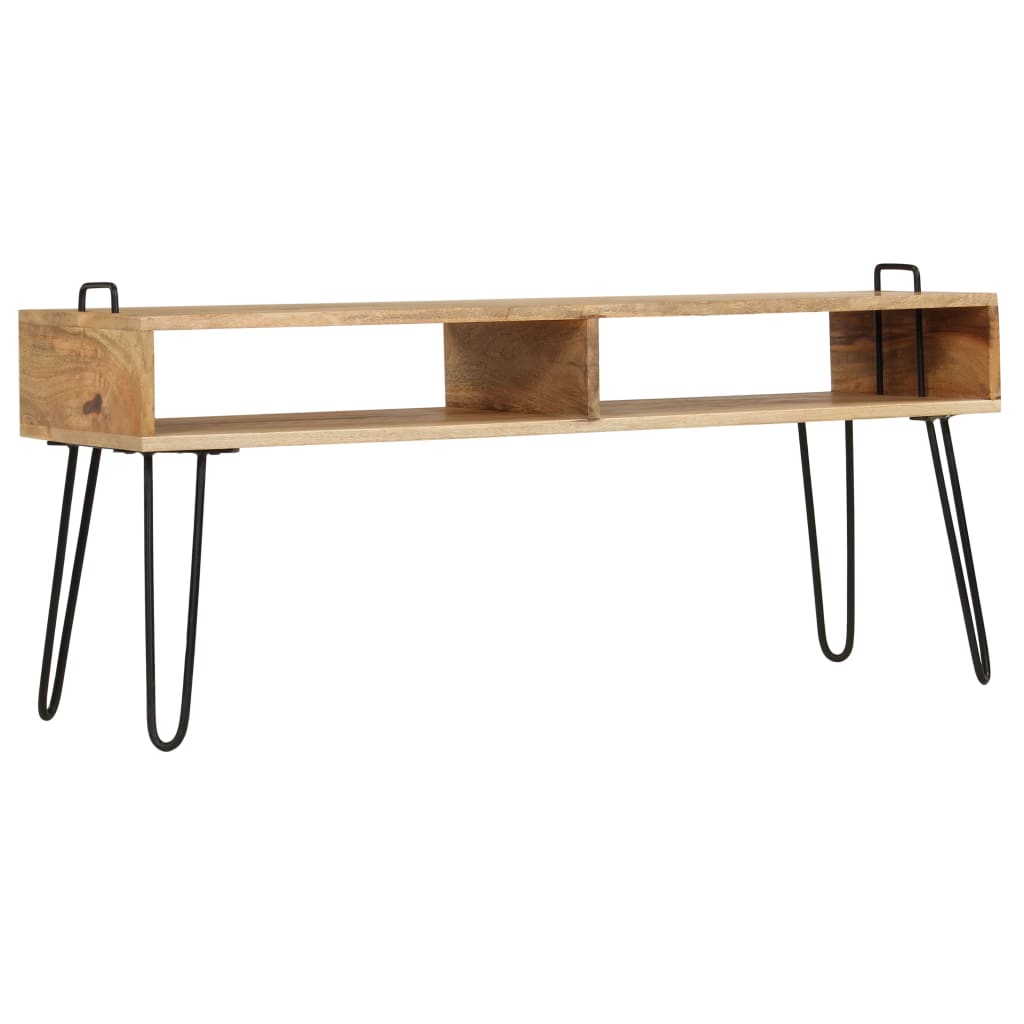 Wooden Open Shelves TV stand with Black Metal Legs