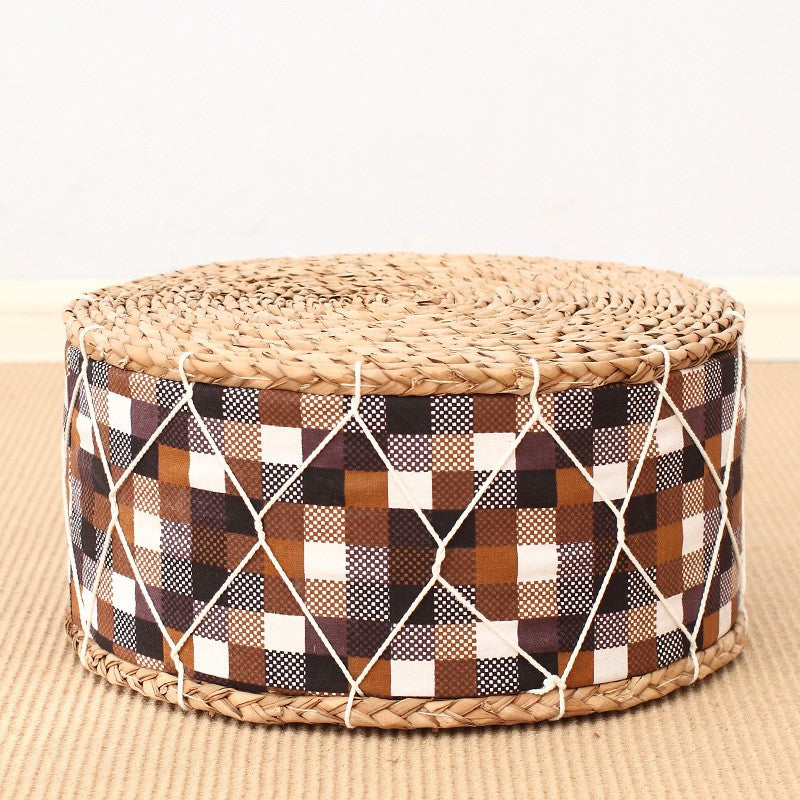 brown Woven Bohemian Patterned Pouf
