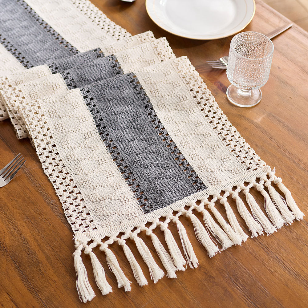 gray Woven Boho Table Runners