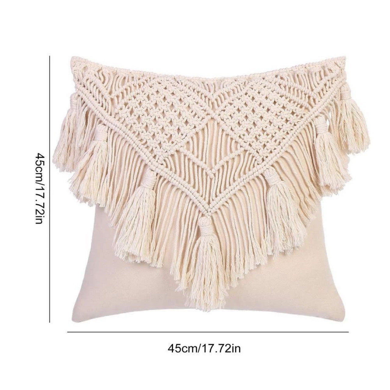 off white Woven Macrame Pillow Cover