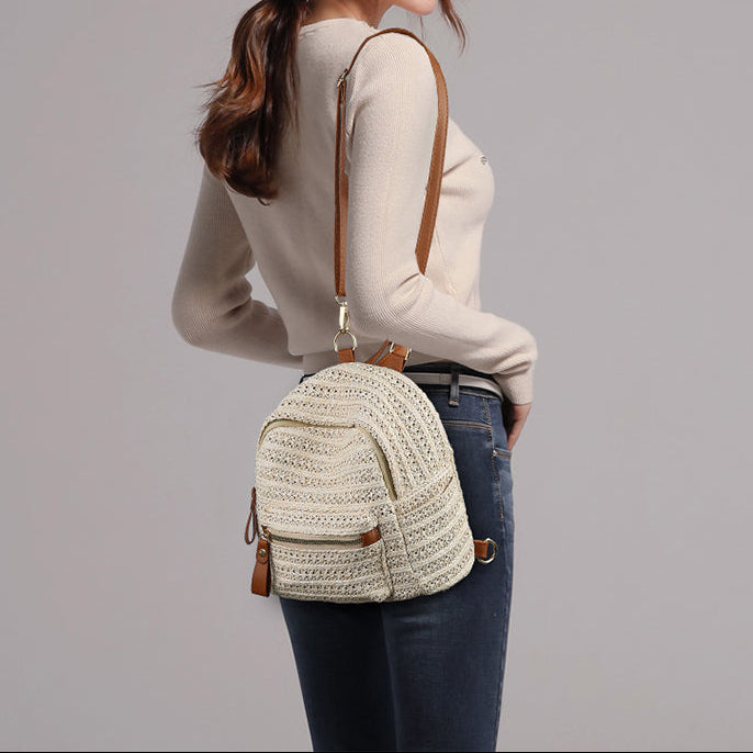 Woven Boho Rattan Backpack for Women