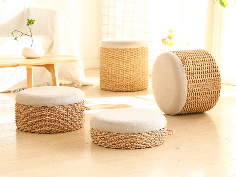 Woven Straw Ottoman Boho