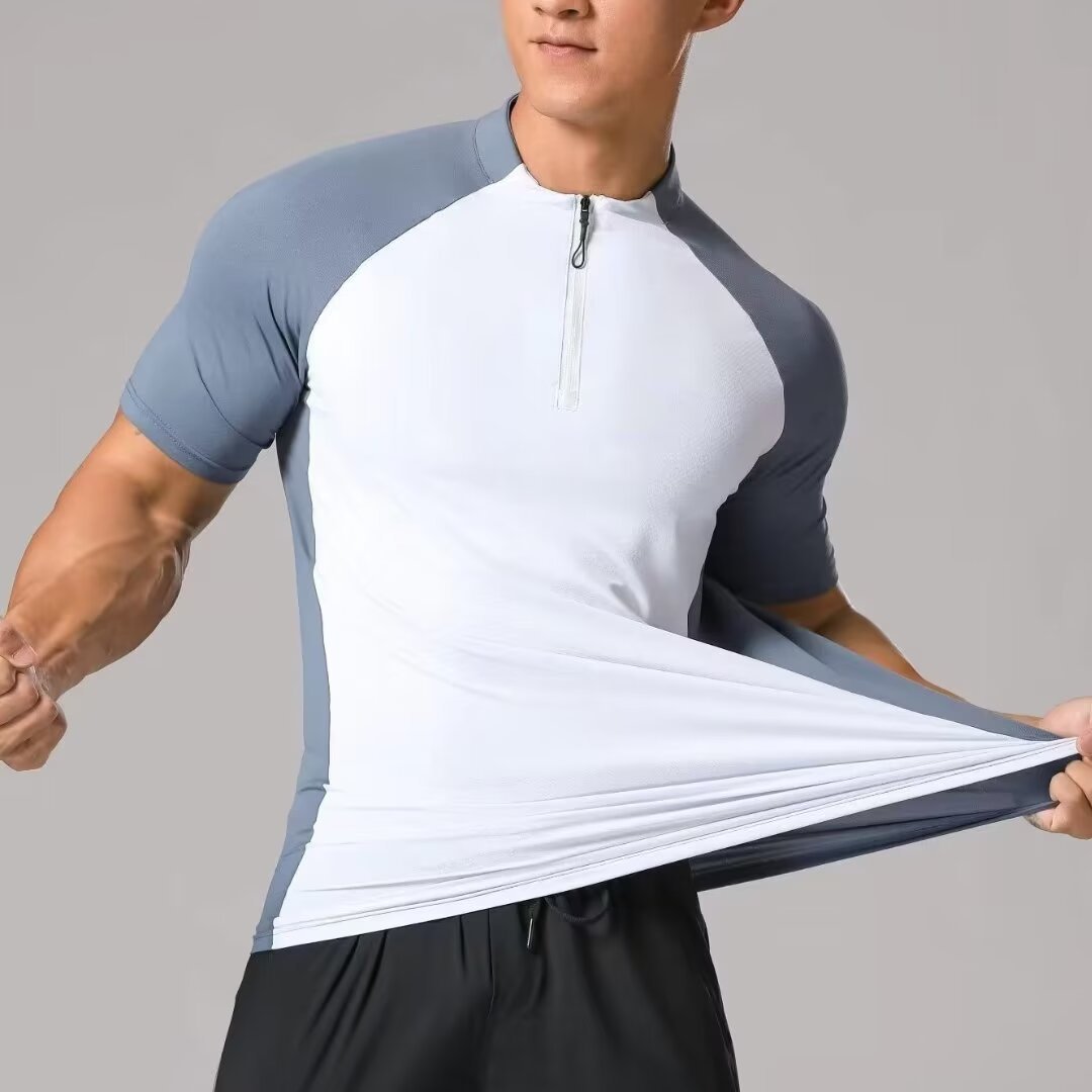 Slim Fit Yoga Tee with Zipper Neck for Men