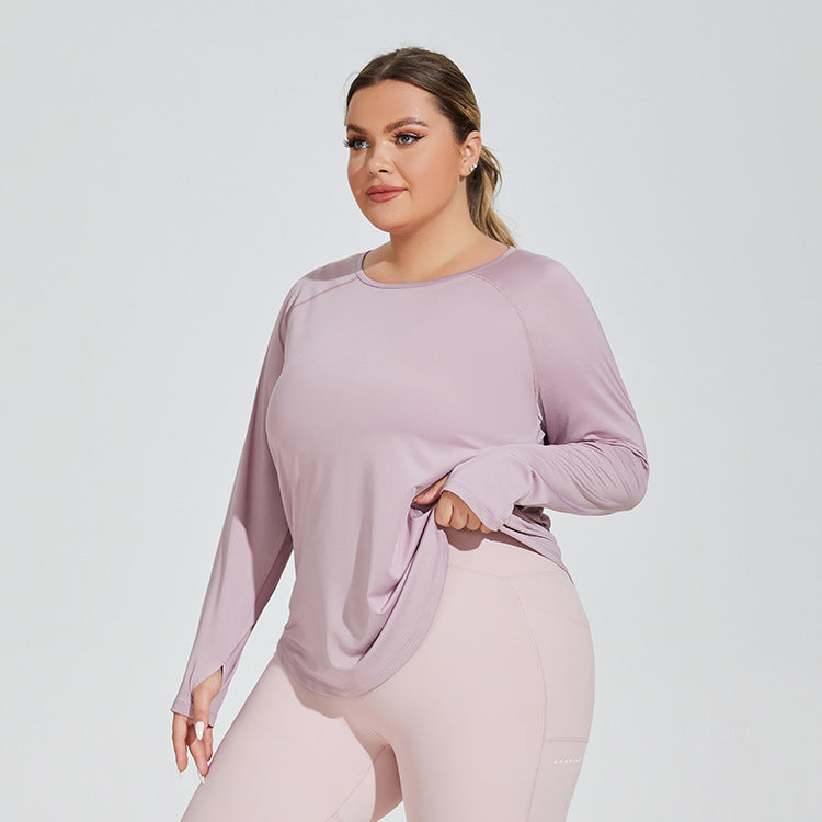 Plus Size Loose-Fitting Yoga Top with Long Sleeves