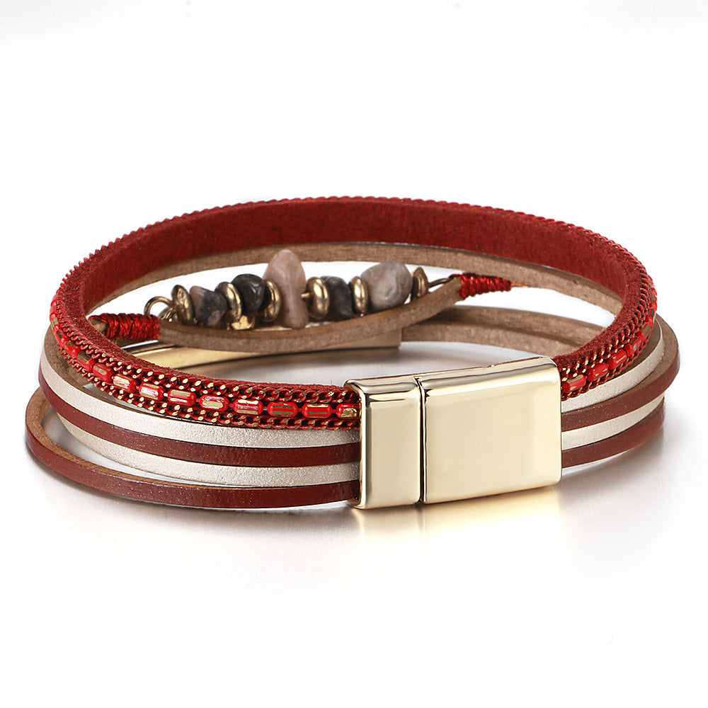 Boho Layered Bracelet with Magnetic Snap