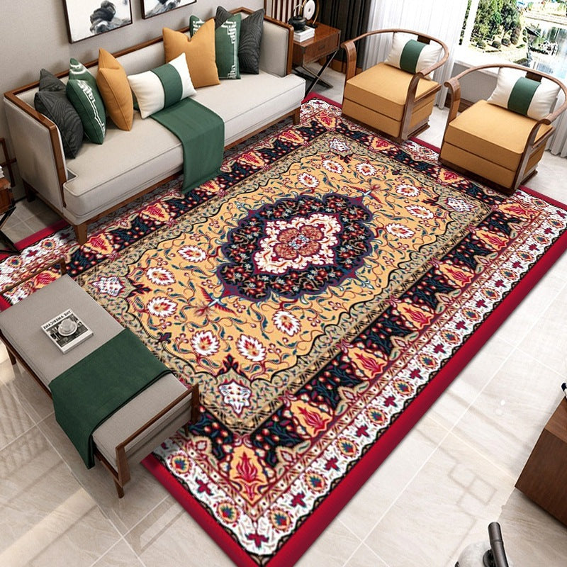 Decorative rug with intricate patterns in a living room setting