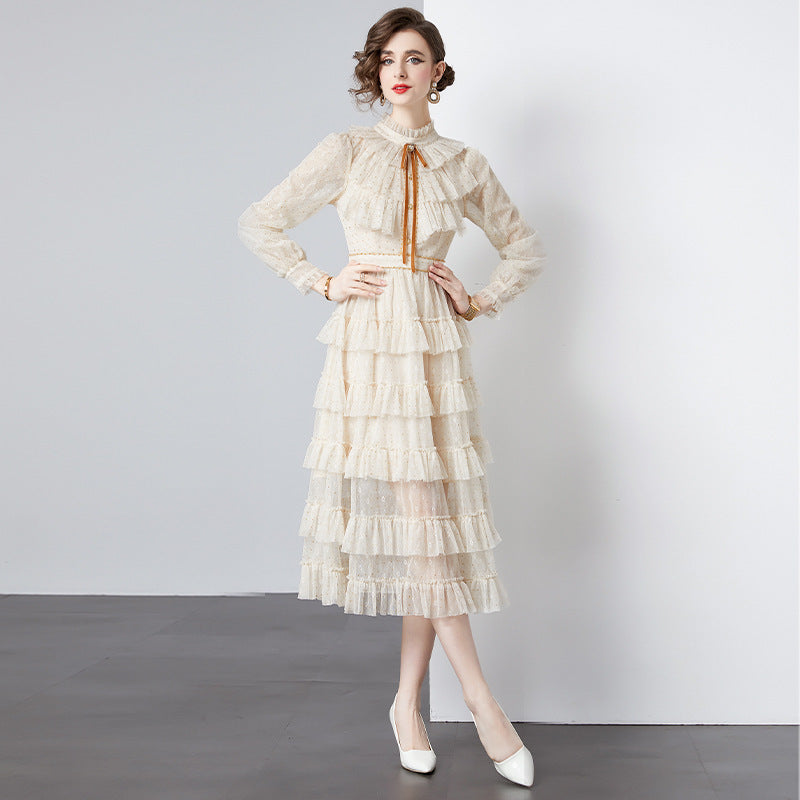 beige Boho Chic Long Sleeve Wedding Guest Dress