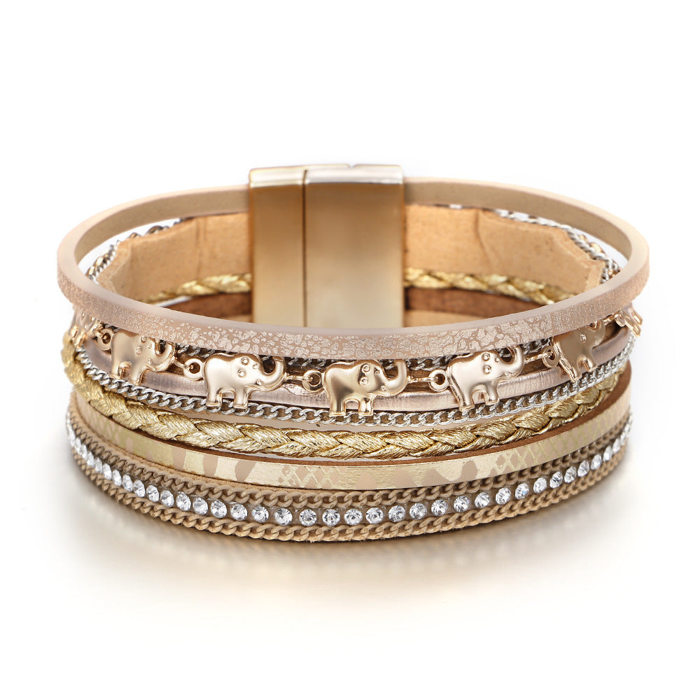 beige Boho Stack Bracelet with Elephant Charms