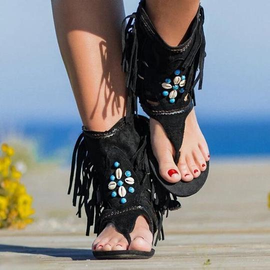 Boho shell Beaded Fringed Sandals