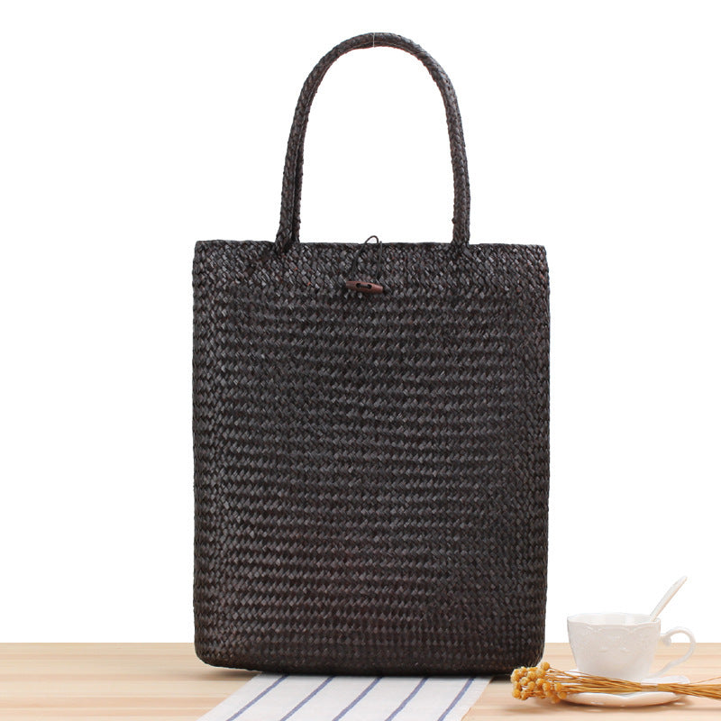 black Boho Straw Tote Bag for Women