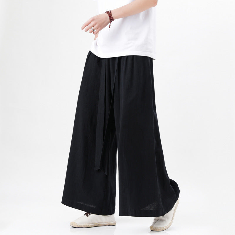 black Boho Wide Leg Trousers for Men