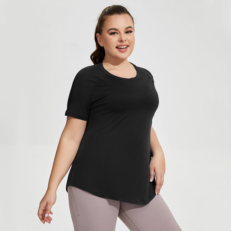 black Plus Size Yoga Top with Short Sleeves