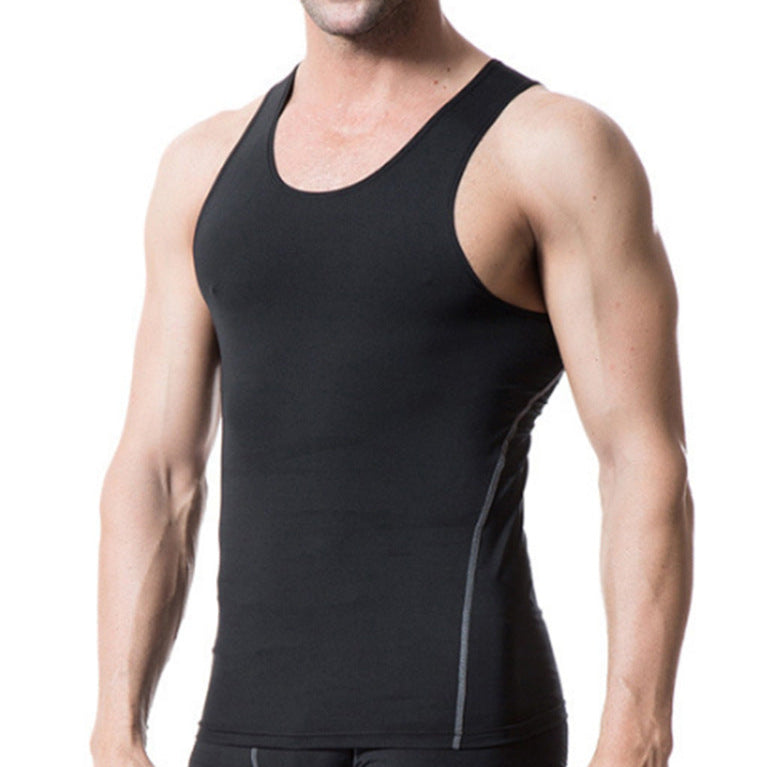 Man wearing a black tank top on a white background