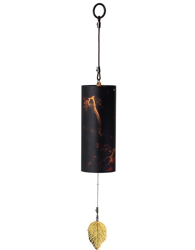 black Tubular Wind Chimes with Leaf Design
