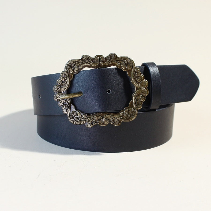 black Vegan Leather Casual Buckle Belt Bohemian Style