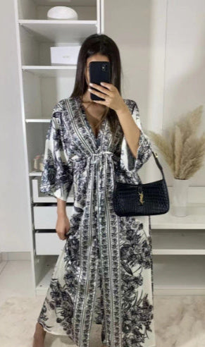 Boho Printed Skirt Dress Women black white