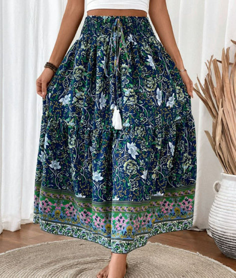 blue Bohemian Pattern Long Skirt
