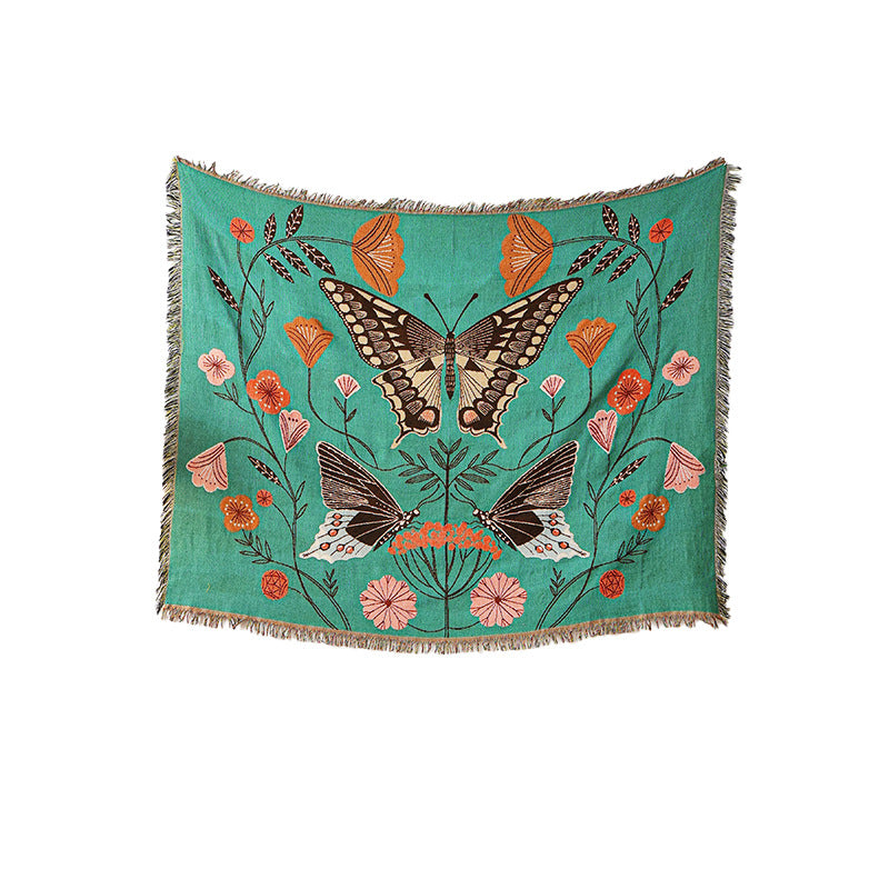 blue Boho Illustration Cover Blanket