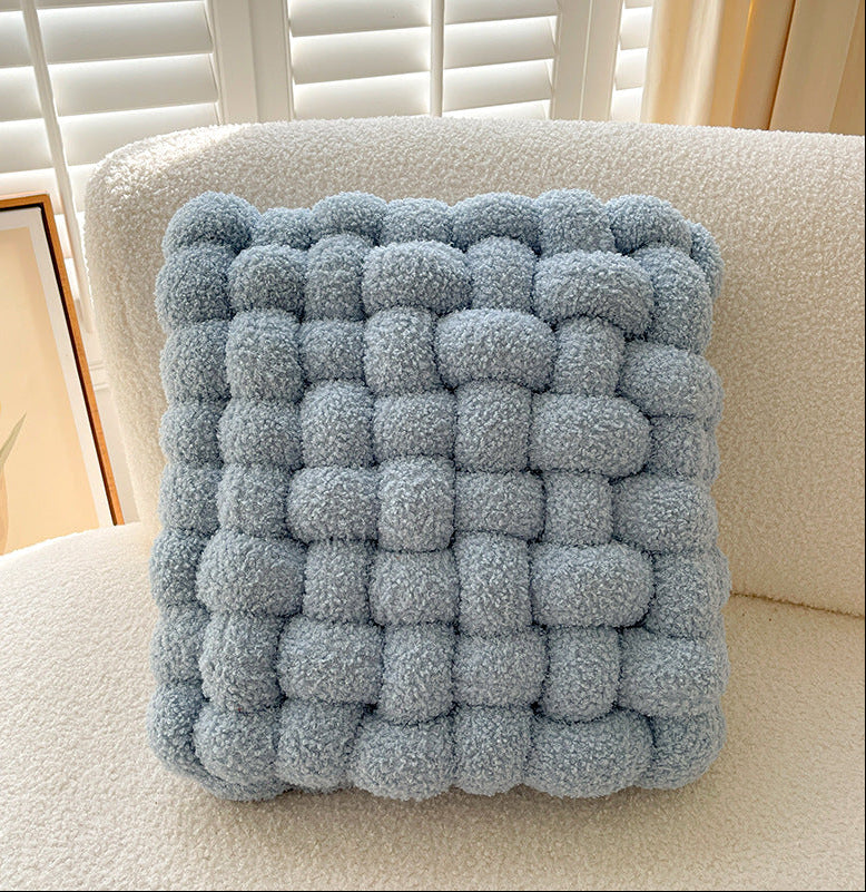 blue Boho Square Knotted Decoration Pillow