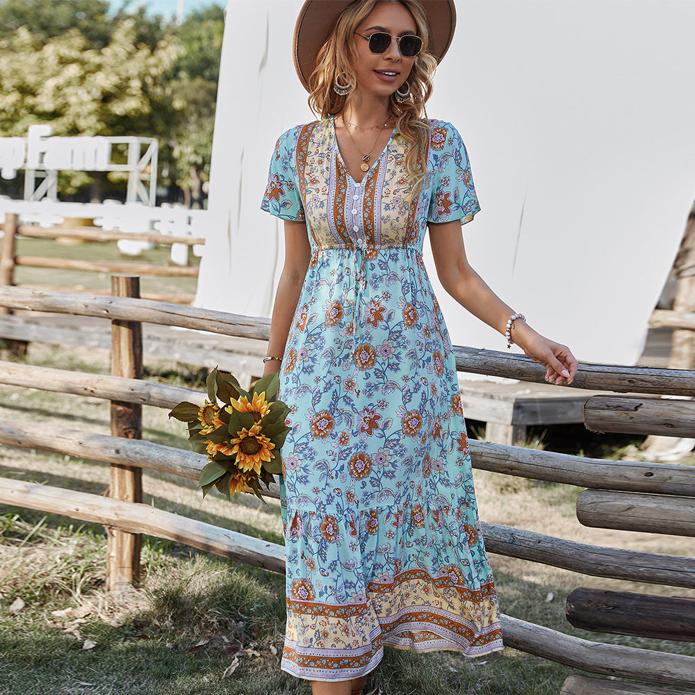 blue Boho Summer Maxi Dress