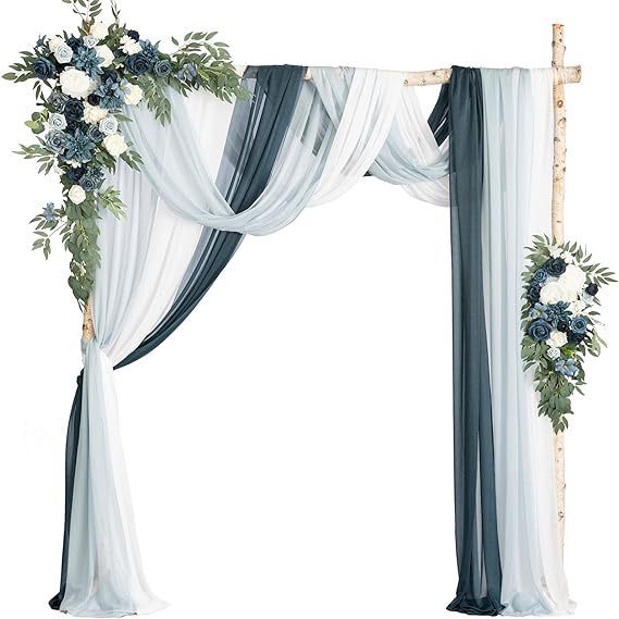 blue Boho Wedding Arch Flower Decorations and Drapes Set