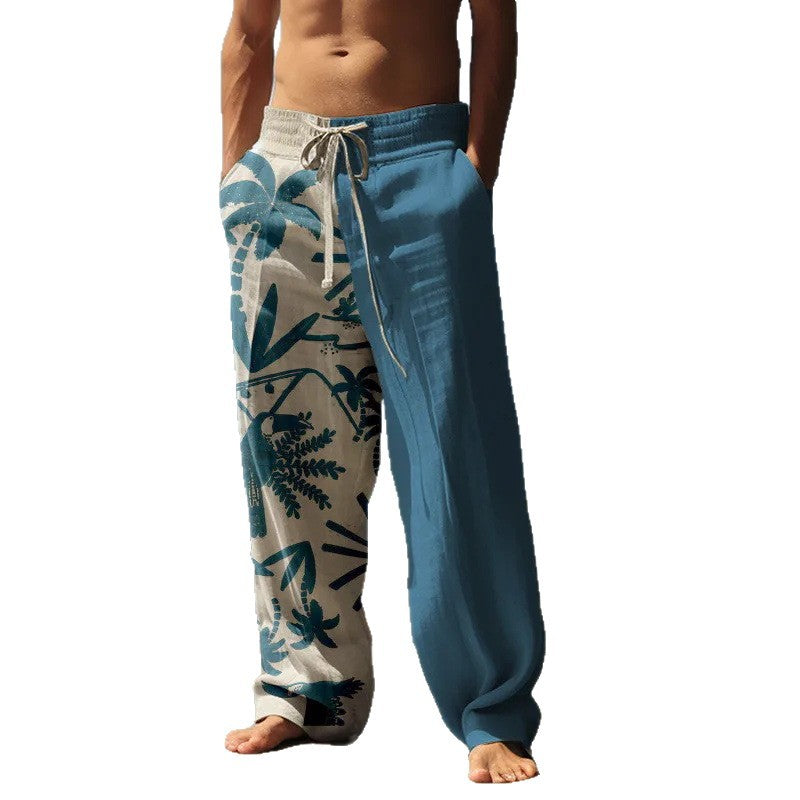 Mens Boho Wide Leg Pants with Palm Trees